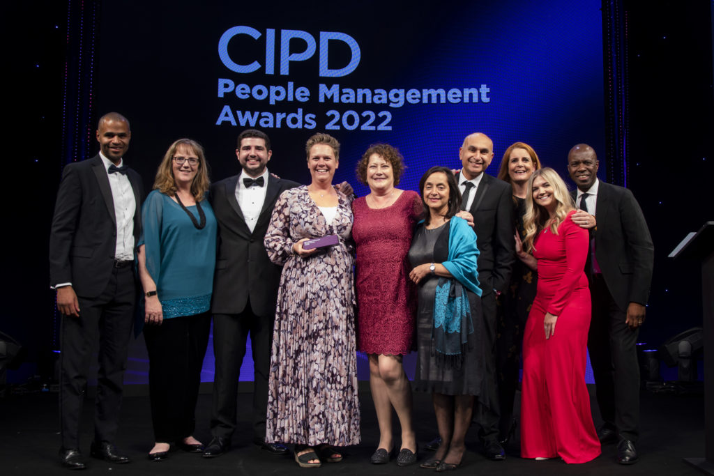 The Clear Company team on stage accepting an award at CIPD People Management Awards 2022